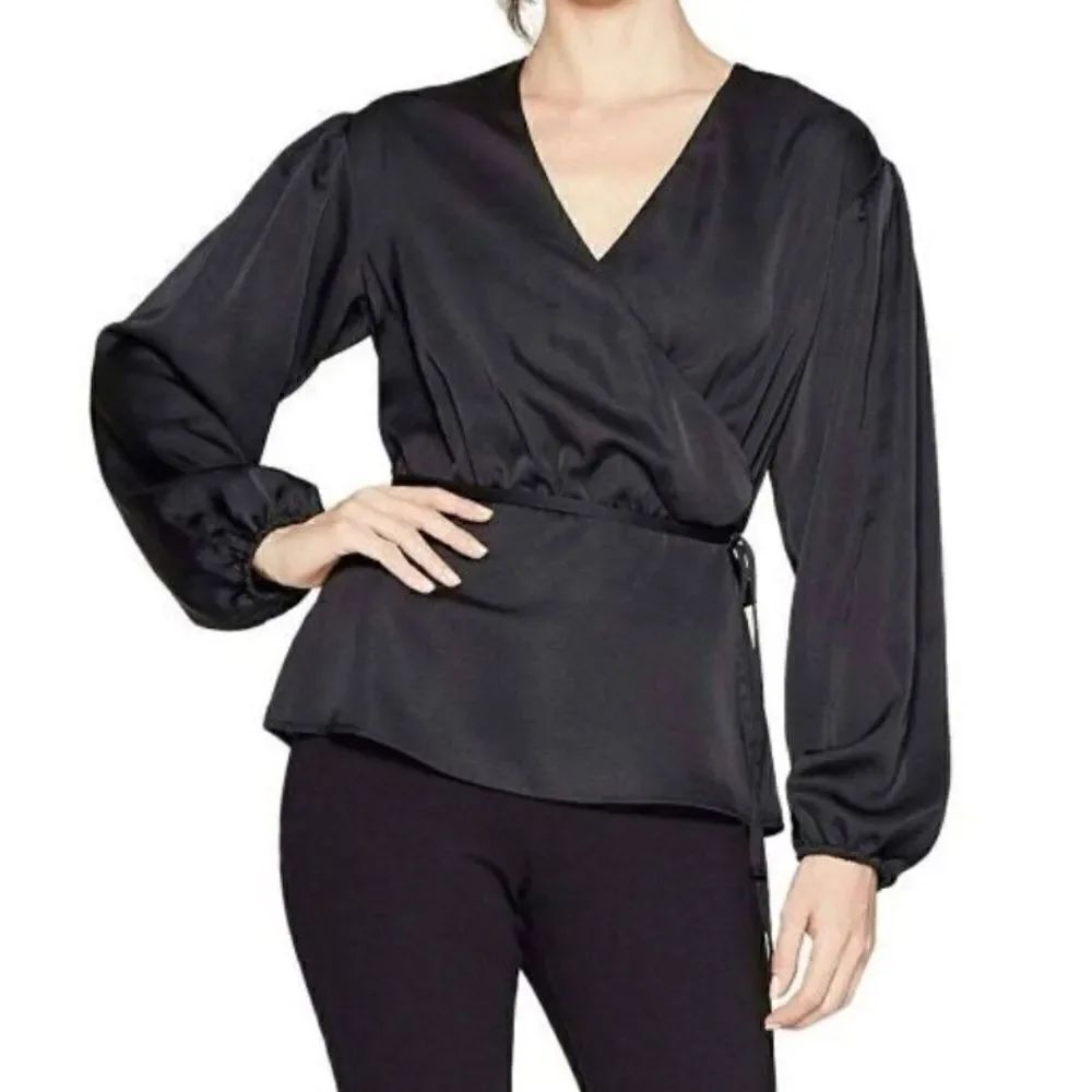 NWT Prologue Womens Blouse Black Faux Wrap 4X